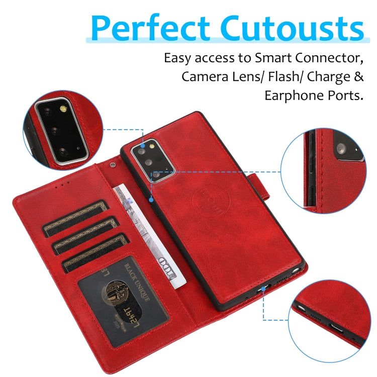 For Samsung Galaxy Note20 Calf Texture 2 in 1 Detachable Magnetic Back Cover Horizontal Flip Leather Case with Holder & Card Slots & Wallet & Photo Frame(Red) - free shipping - PMC TechLife - Order now!