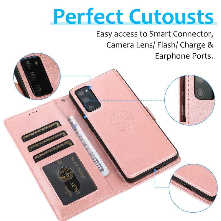 For Samsung Galaxy S20 FE Calf Texture 2 in 1 Detachable Magnetic Back Cover Horizontal Flip Leather Case with Holder & Card Slots & Wallet & Photo Frame(Rose Gold) - free shipping - PMC TechLife - Order now!