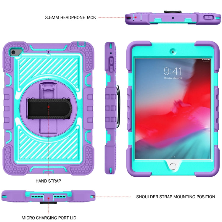 360 Degree Rotation Contrast Color Shockproof Silicone + PC Case with Holder & Hand Grip Strap & Shoulder Strap For iPad mini (2019) / 4(Purple+Mint Green) - free shipping - PMC TechLife - Order now!