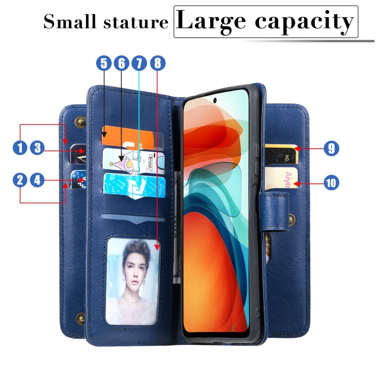 For Xiaomi Redmi Note 10 Pro Multifunctional Magnetic Copper Buckle Horizontal Flip Solid Color Leather Case with 10 Card Slots & Wallet & Holder & Photo Frame(Black) - Xiaomi Cases by PMC TechLife | Online Shopping South Africa | PMC TechLife | Buy Now Pay Later Mobicred