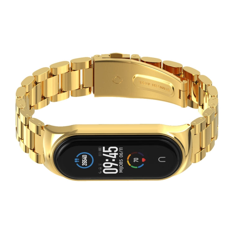 For Xiaomi Mi Band 6 / 5 / 4 / 3 Mijobs CS Metal Three Bead Stainless Steel Watch Band(Gold) - free shipping - PMC TechLife - Order now!