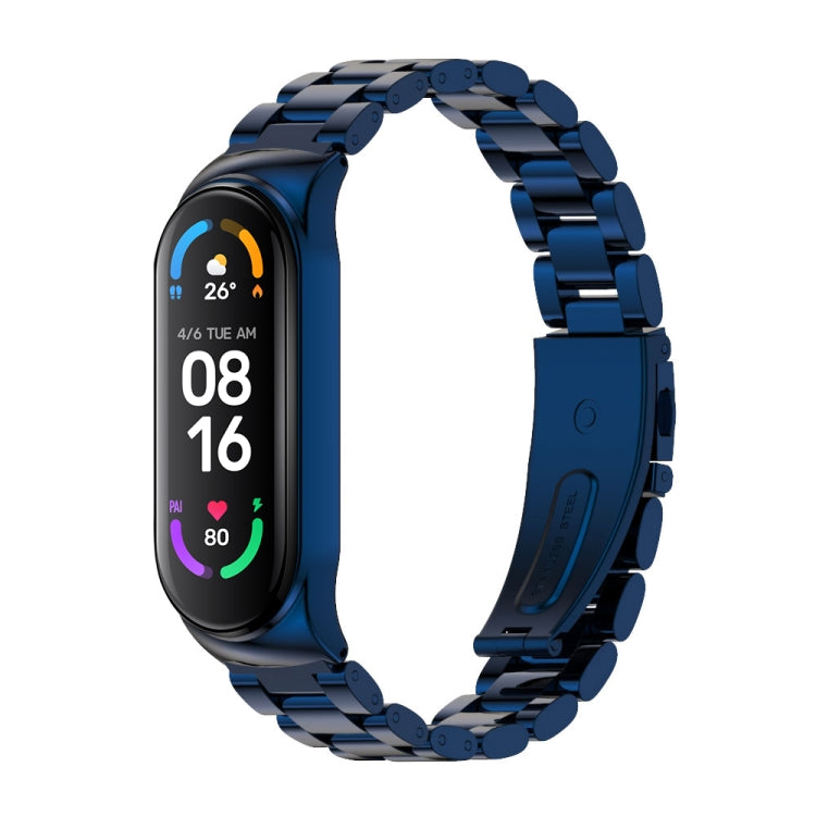 For Xiaomi Mi Band 6 / 5 / 4 / 3 Mijobs CS Metal Three Bead Stainless Steel Watch Band(Blue) - Watch Bands by MIJOBS | Online Shopping South Africa | PMC TechLife | Buy Now Pay Later Mobicred