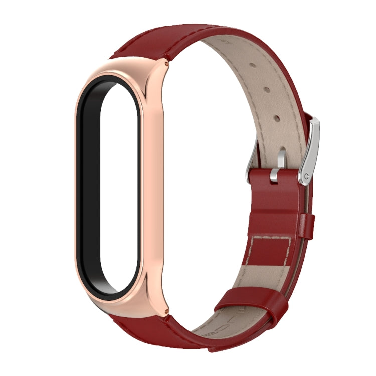 For Xiaomi Mi Band 6 / 5 / 4 / 3 Mijobs CS First Layer Cowhide Watch Band(Red + Rose Gold) - free shipping - PMC TechLife - Order now!