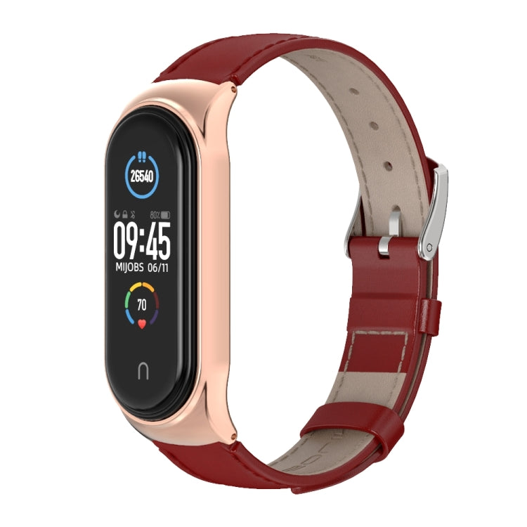 For Xiaomi Mi Band 6 / 5 / 4 / 3 Mijobs CS First Layer Cowhide Watch Band(Red + Rose Gold) - free shipping - PMC TechLife - Order now!