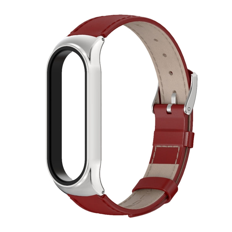 For Xiaomi Mi Band 6 / 5 / 4 / 3 Mijobs CS First Layer Cowhide Watch Band(Red + Silver) - free shipping - PMC TechLife - Order now!