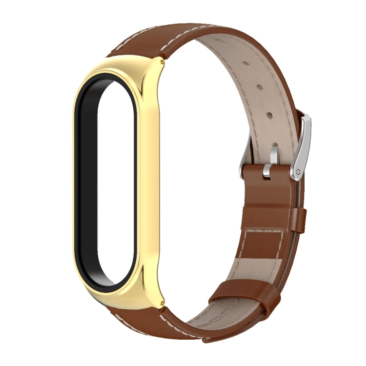 For Xiaomi Mi Band 6 / 5 / 4 / 3 Mijobs CS First Layer Cowhide Watch Band(Brown + Gold) - Watch Bands by MIJOBS | Online Shopping South Africa | PMC TechLife | Buy Now Pay Later Mobicred