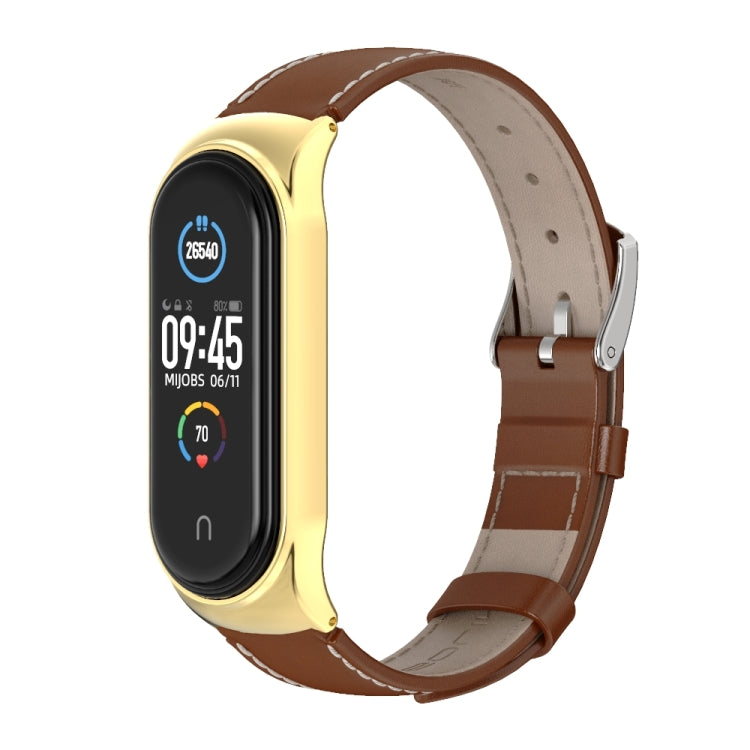 For Xiaomi Mi Band 6 / 5 / 4 / 3 Mijobs CS First Layer Cowhide Watch Band(Brown + Gold) - Watch Bands by MIJOBS | Online Shopping South Africa | PMC TechLife | Buy Now Pay Later Mobicred