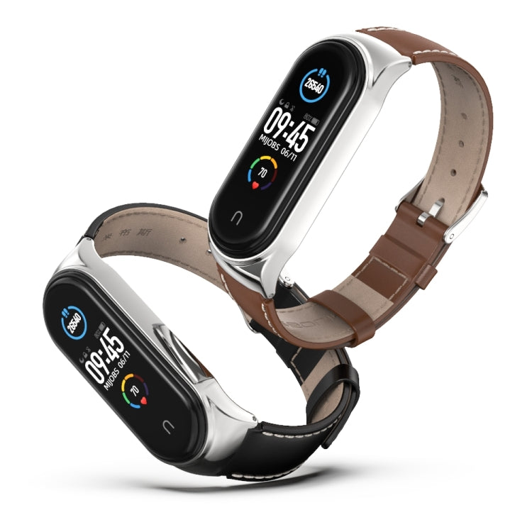For Xiaomi Mi Band 6 / 5 / 4 / 3 Mijobs CS First Layer Cowhide Watch Band(White) - Watch Bands by MIJOBS | Online Shopping South Africa | PMC TechLife | Buy Now Pay Later Mobicred