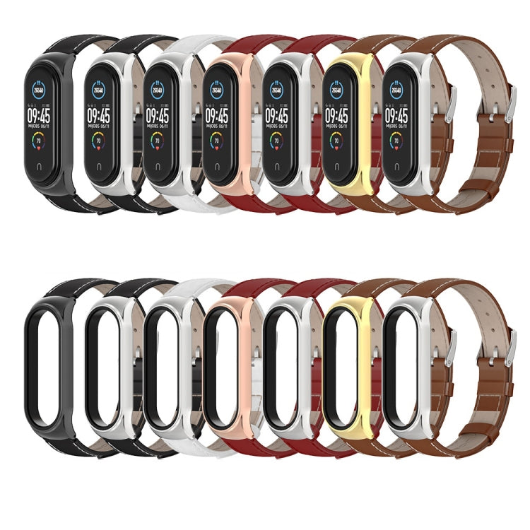 For Xiaomi Mi Band 6 / 5 / 4 / 3 Mijobs CS First Layer Cowhide Watch Band(Brown + Gold) - Watch Bands by MIJOBS | Online Shopping South Africa | PMC TechLife | Buy Now Pay Later Mobicred