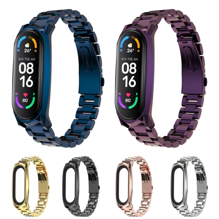 For Xiaomi Mi Band 6 / 5 / 4 / 3 Mijobs Three Beads Metal GT Stainless Steel Watch Band(Rose Gold) - Watch Bands by MIJOBS | Online Shopping South Africa | PMC TechLife | Buy Now Pay Later Mobicred