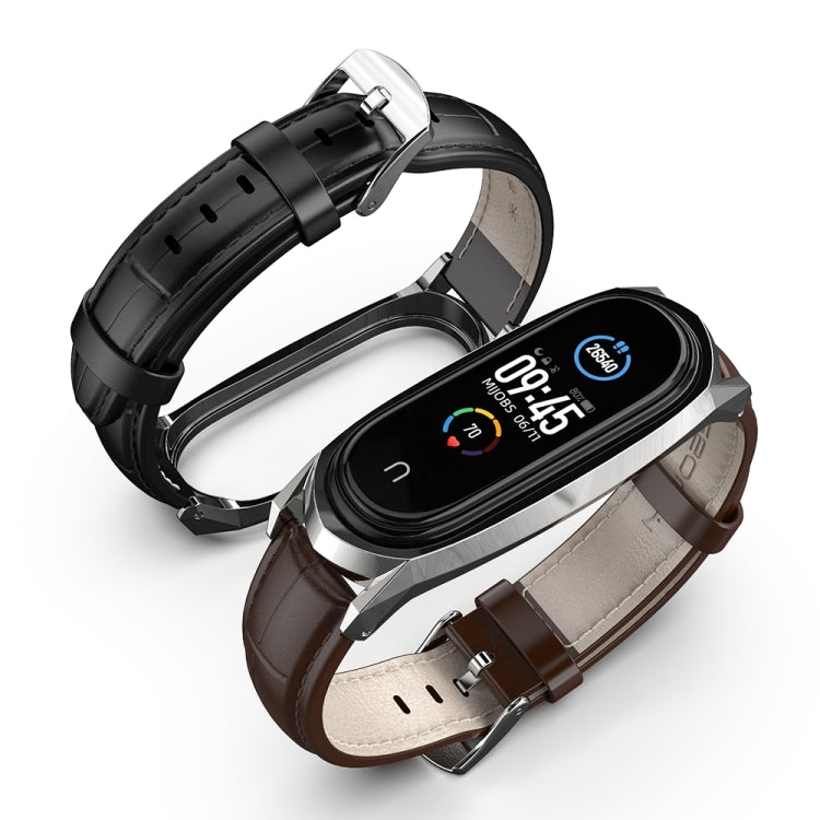 For Xiaomi Mi Band 6 / 5 / 4 / 3 Mijobs GT First Layer Cowhide Watch Band(Bamboo Joint Coffee+Gold) - Watch Bands by MIJOBS | Online Shopping South Africa | PMC TechLife | Buy Now Pay Later Mobicred