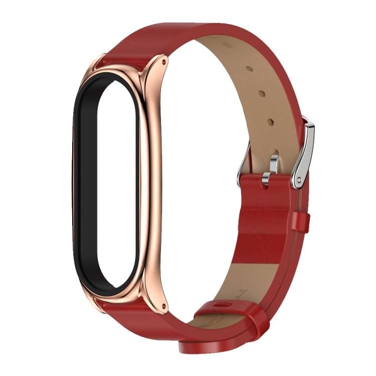 For Xiaomi Mi Band 6 / 5 / 4 / 3 Mijobs Metal Case Crazy Horse Texture PU Microfiber Plus Watch Band(Red Rose Gold) - free shipping - PMC TechLife - Order now!