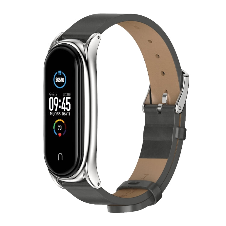 For Xiaomi Mi Band 6 / 5 / 4 / 3 Mijobs Metal Case Crazy Horse Texture PU Microfiber Plus Watch Band(Gray Silver) - free shipping - PMC TechLife - Order now!