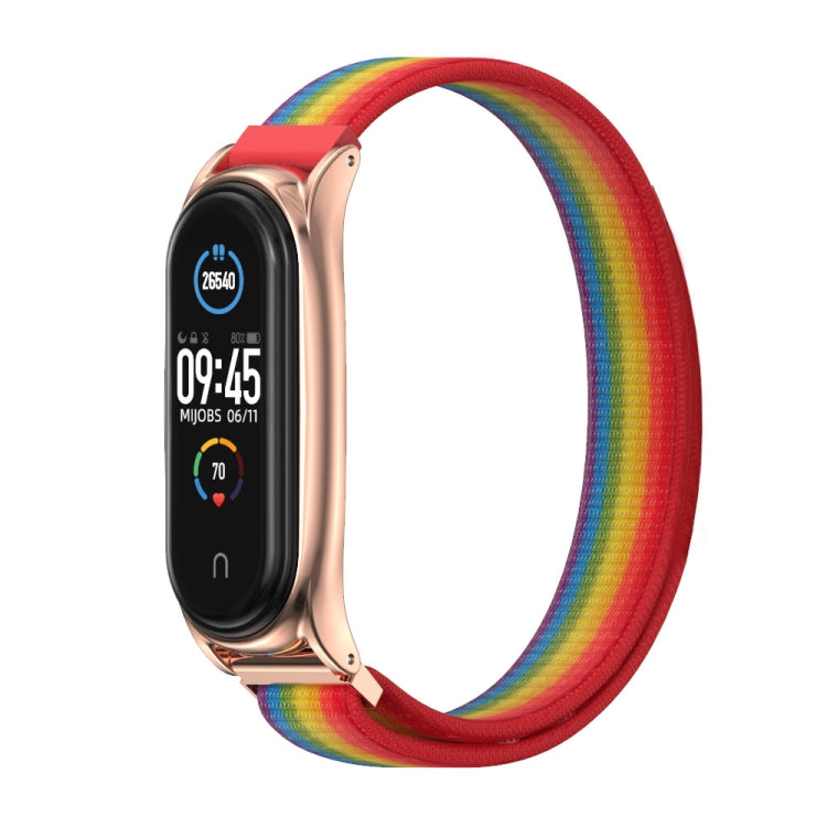 For Xiaomi Mi Band 6 / 5 / 4 / 3 Mijobs Nylon Loop Plus Watch Band Watch Band(Rainbow Rose Gold) - Watch Bands by MIJOBS | Online Shopping South Africa | PMC TechLife | Buy Now Pay Later Mobicred