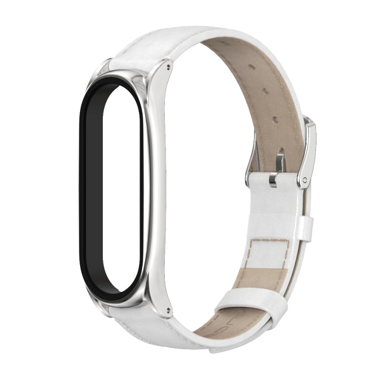 For Xiaomi Mi Band 6 / 5 / 4 / 3 Mijobs First Layer Cowhide Plus Watch Band(White) - Watch Bands by MIJOBS | Online Shopping South Africa | PMC TechLife | Buy Now Pay Later Mobicred