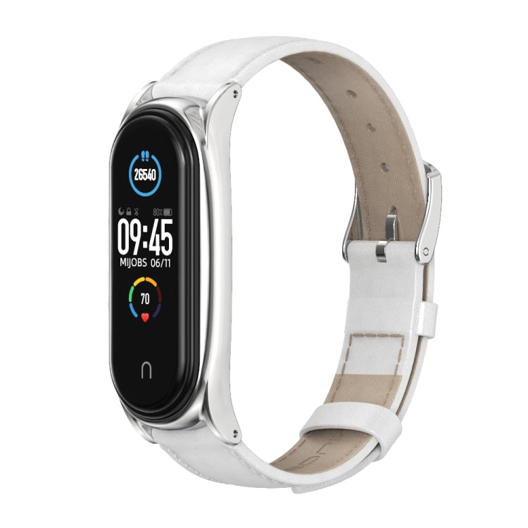 For Xiaomi Mi Band 6 / 5 / 4 / 3 Mijobs First Layer Cowhide Plus Watch Band(White) - Watch Bands by MIJOBS | Online Shopping South Africa | PMC TechLife | Buy Now Pay Later Mobicred