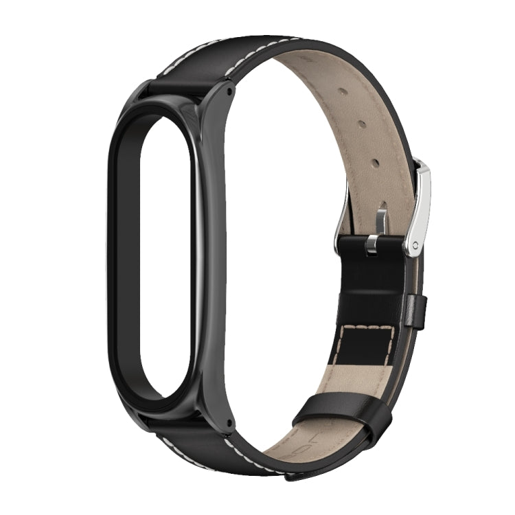 For Xiaomi Mi Band 6 / 5 / 4 / 3 Mijobs First Layer Cowhide Plus Watch Band(Black) - Watch Bands by MIJOBS | Online Shopping South Africa | PMC TechLife | Buy Now Pay Later Mobicred