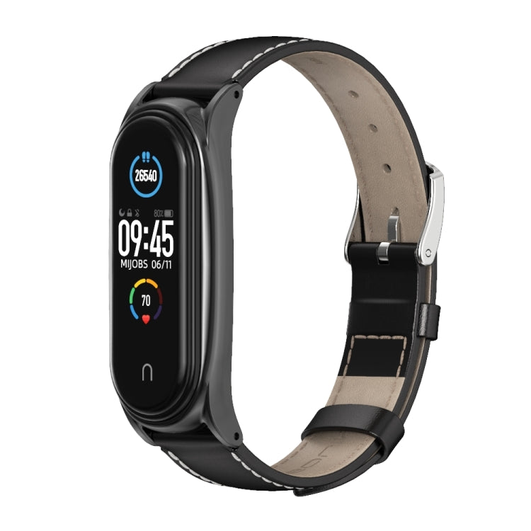 For Xiaomi Mi Band 6 / 5 / 4 / 3 Mijobs First Layer Cowhide Plus Watch Band(Black) - Watch Bands by MIJOBS | Online Shopping South Africa | PMC TechLife | Buy Now Pay Later Mobicred