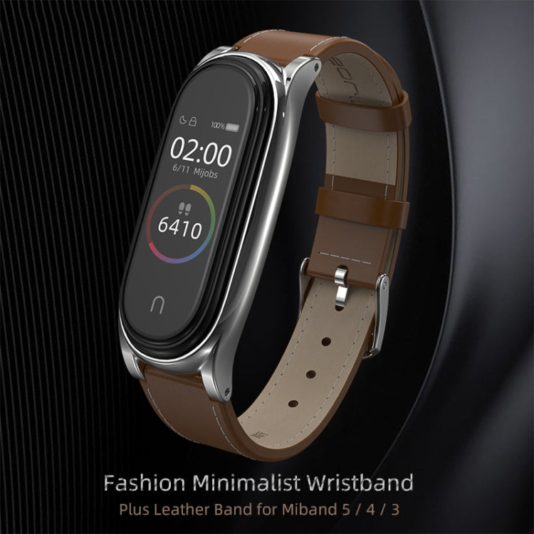 For Xiaomi Mi Band 6 / 5 / 4 / 3 Mijobs First Layer Cowhide Plus Watch Band(Black) - Watch Bands by MIJOBS | Online Shopping South Africa | PMC TechLife | Buy Now Pay Later Mobicred