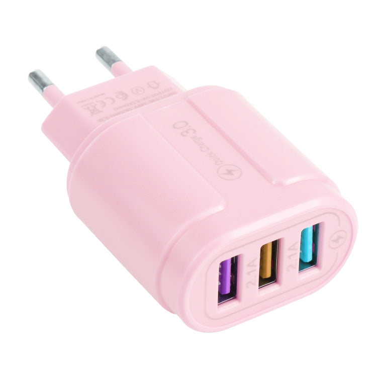 13-222 QC3.0 USB + 2.1A Dual USB Ports Macarons Travel Charger, EU Plug(Pink) - free shipping - PMC TechLife - Order now!