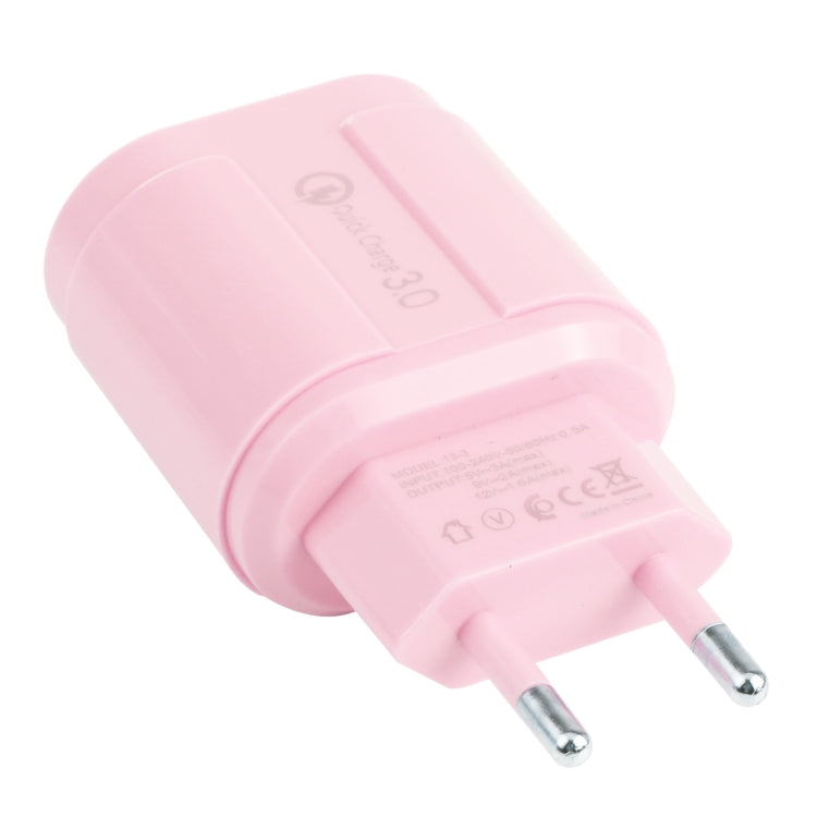 13-222 QC3.0 USB + 2.1A Dual USB Ports Macarons Travel Charger, EU Plug(Pink) - free shipping - PMC TechLife - Order now!