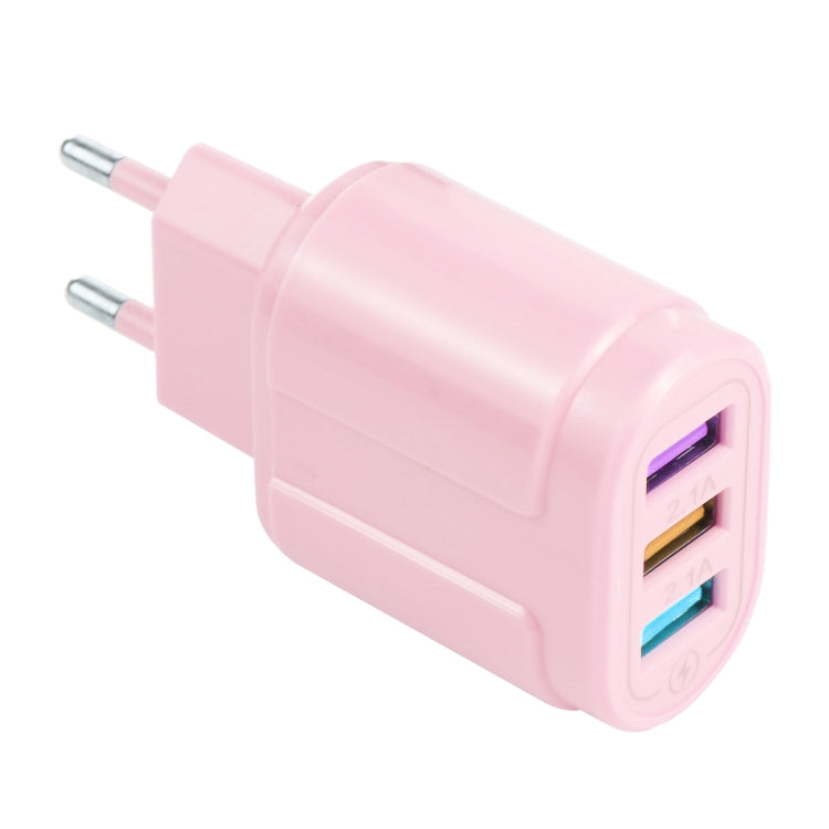 13-222 QC3.0 USB + 2.1A Dual USB Ports Macarons Travel Charger, EU Plug(Pink) - free shipping - PMC TechLife - Order now!
