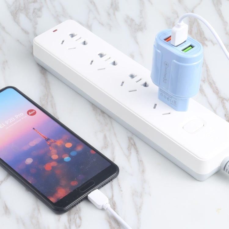 13-222 QC3.0 USB + 2.1A Dual USB Ports Macarons Travel Charger, EU Plug(Pink) - free shipping - PMC TechLife - Order now!