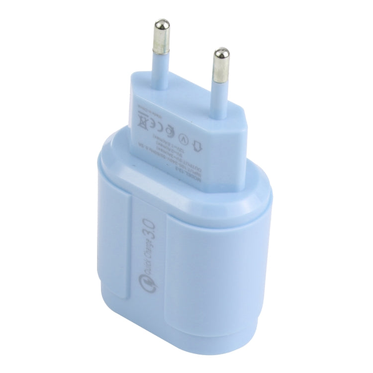 13-222 QC3.0 USB + 2.1A Dual USB Ports Macarons Travel Charger, EU Plug(Blue) - free shipping - PMC TechLife - Order now!