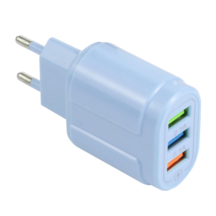 13-222 QC3.0 USB + 2.1A Dual USB Ports Macarons Travel Charger, EU Plug(Blue) - free shipping - PMC TechLife - Order now!