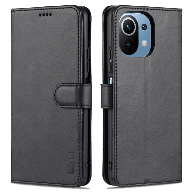 For Xiaomi Mi 11 Lite AZNS Skin Feel Calf Texture Horizontal Flip Leather Case with Card Slots & Holder & Wallet(Black) - Xiaomi Cases by AZNS | Online Shopping South Africa | PMC TechLife | Buy Now Pay Later Mobicred