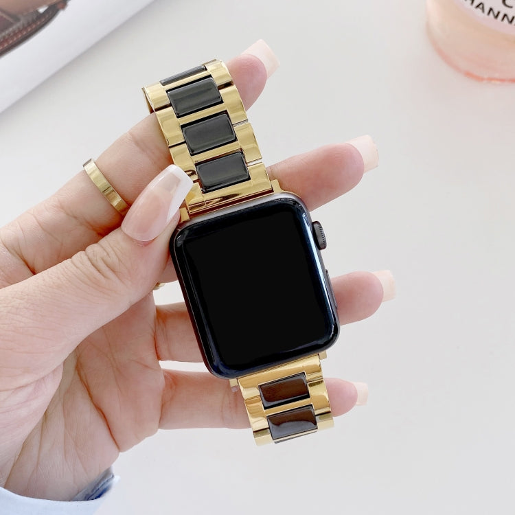 22mm Width Three Beads Ceramics Steel Watch Band For Apple Watch Ultra 49mm&Watch Ultra 2 49mm / Series 9&8&7 45mm / SE 3&SE 2&6&SE&5&4 44mm / 3&2&1 42mm(Gold+Black) - Watch Bands by PMC TechLife | Online Shopping South Africa | PMC TechLife | Buy Now Pay Later Mobicred