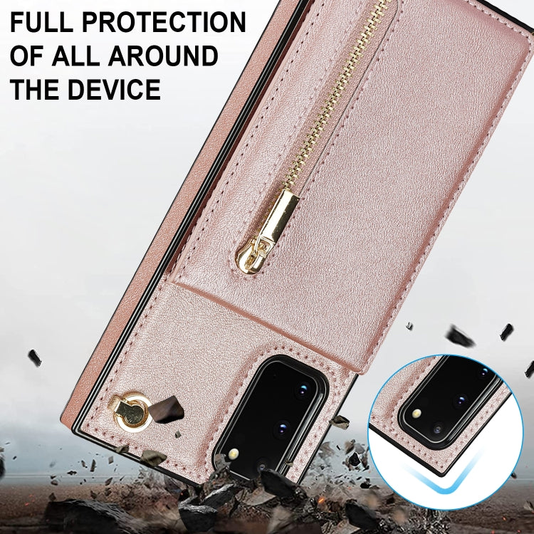For Samsung Galaxy S20 FE 5G Cross-body Zipper Square TPU+PU Back Cover Case with Holder & Card Slots & Wallet & Strap(Rose Gold) - free shipping - PMC TechLife - Order now!