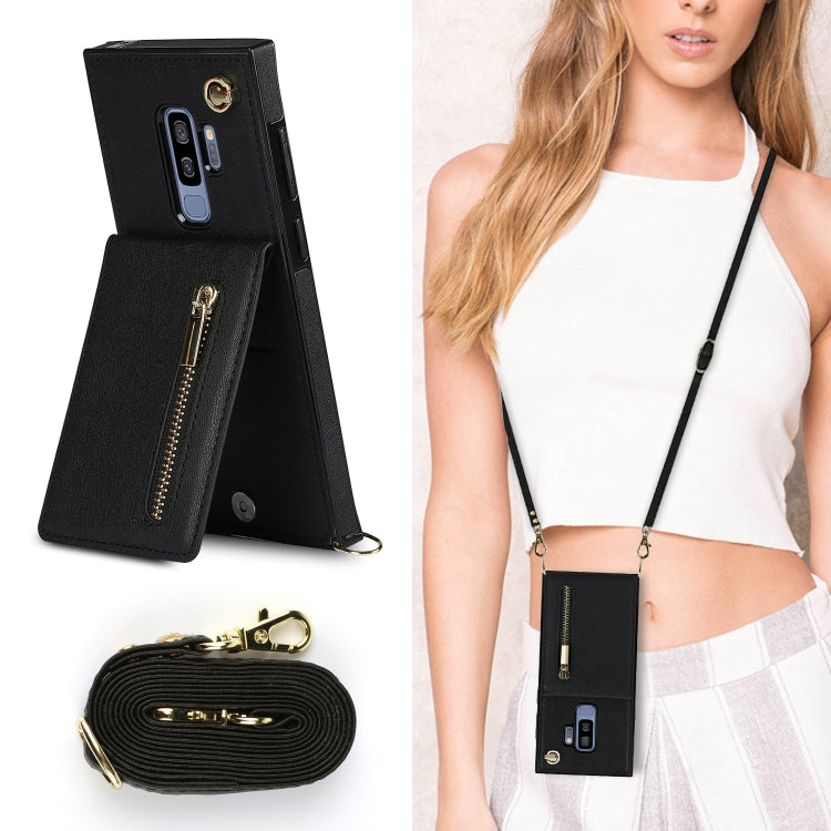 For Samsung Galaxy S9 Plus Cross-body Zipper Square TPU+PU Back Cover Case with Holder & Card Slots & Wallet & Strap(Black) - free shipping - PMC TechLife - Order now!