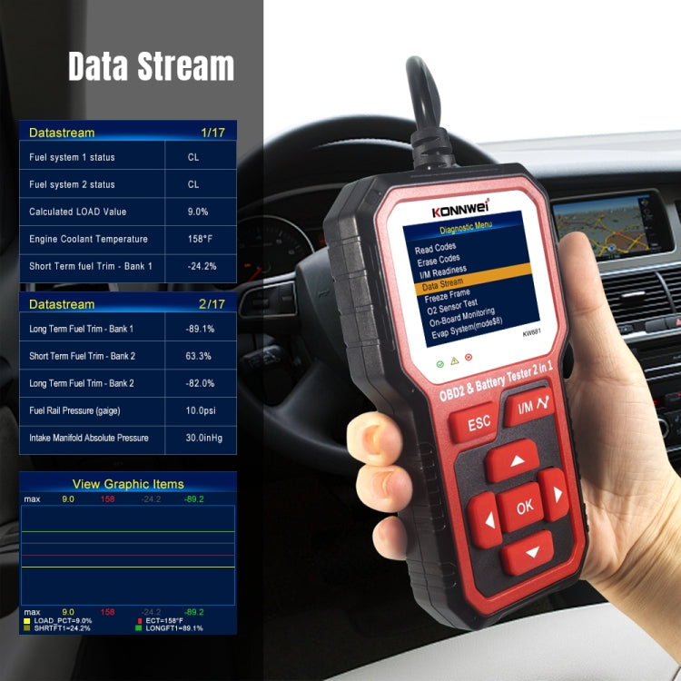 KONNWEI KW681 Car 2.4 inch TFT Screen OBD Fault Diagnosis + 6V-12V Battery Tester Support 9 Languages - free shipping - PMC TechLife - Order now!