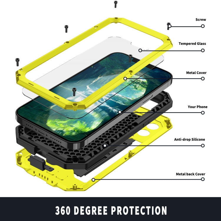 For iPhone 13 mini R-JUST Sliding Camera Shockproof Life Waterproof Dust-proof Metal + Silicone Protective Case with Holder (Yellow) - iPhone 13 mini Cases by R-JUST | Online Shopping South Africa | PMC TechLife | Buy Now Pay Later Mobicred