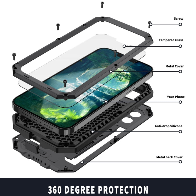 For iPhone 13 R-JUST Sliding Camera Shockproof Life Waterproof Dust-proof Metal + Silicone Protective Case with Holder(Black) - iPhone 13 Cases by R-JUST | Online Shopping South Africa | PMC TechLife | Buy Now Pay Later Mobicred