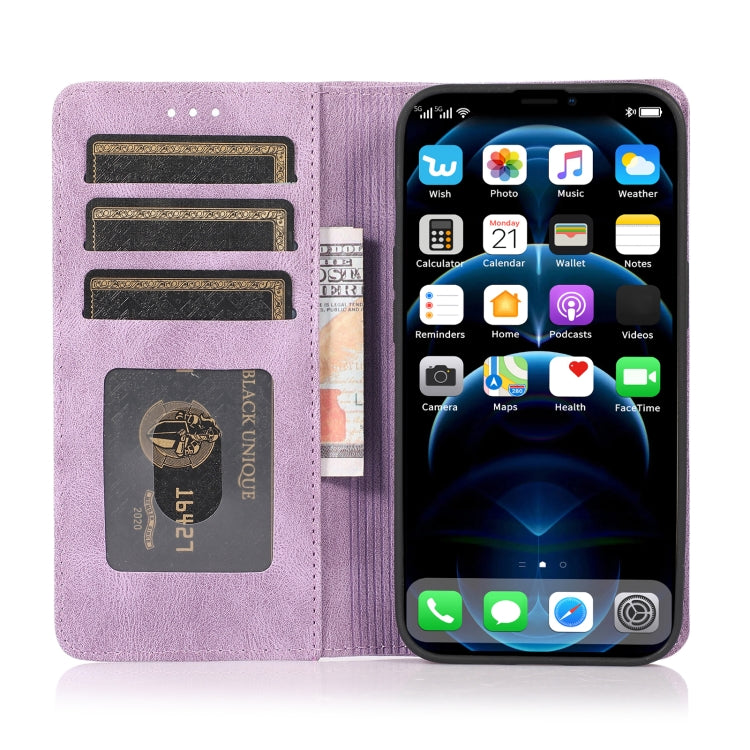 For iPhone 13 Strong Magnetic Crazy Horse Texture Horizontal Flip Leather Case with Holder & Card Slots & Wallet(Purple) - free shipping - PMC TechLife - Order now!