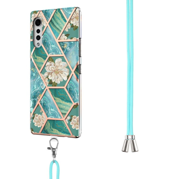 For LG Velvet 4G / Velvet 5G / G9 Electroplating Splicing Marble Flower Pattern TPU Shockproof Case with Lanyard(Blue Flower) - LG Cases by PMC TechLife | Online Shopping South Africa | PMC TechLife | Buy Now Pay Later Mobicred