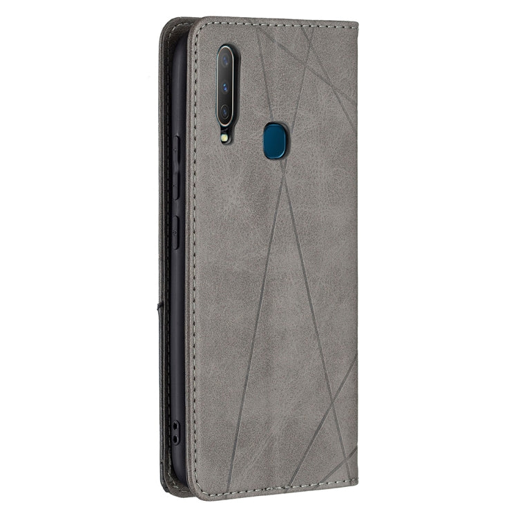 For vivo Y11/Y15/Y12/Y17 Rhombus Texture Horizontal Flip Magnetic Leather Case with Holder & Card Slots(Grey) - free shipping - PMC TechLife - Order now!