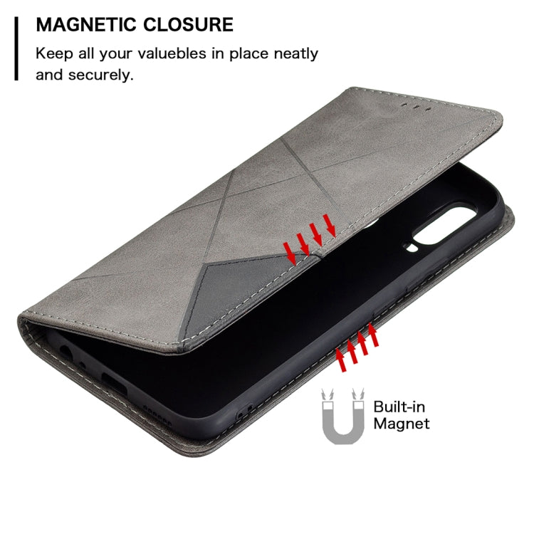 For vivo Y11/Y15/Y12/Y17 Rhombus Texture Horizontal Flip Magnetic Leather Case with Holder & Card Slots(Grey) - free shipping - PMC TechLife - Order now!