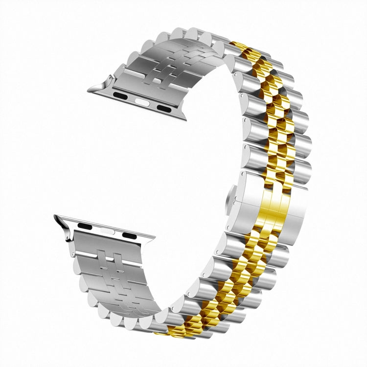 Women Five Beads Stainless Steel Watch Band Width: 20mm For Apple Watch Series 9&8&7 41mm / SE 3&SE 2&6&SE&5&4 40mm / 3&2&1 38mm(Silver + Gold) - Watch Bands by PMC TechLife | Online Shopping South Africa | PMC TechLife | Buy Now Pay Later Mobicred
