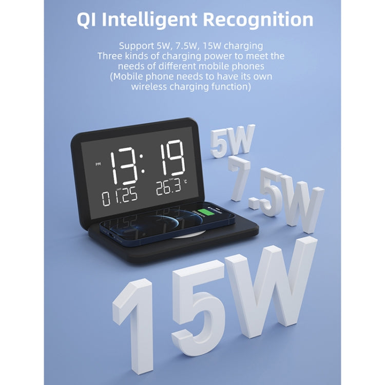 SY-118 15W Foldable Mirror Surface Perpetual Desk Calendar Clock Wireless Charger with Alarm Clock & Three-level Brightness Adjustable Function(Black) - Wireless Charger by PMC TechLife | Online Shopping South Africa | PMC TechLife