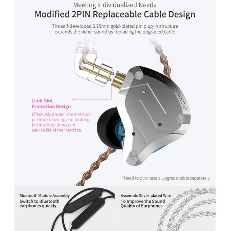 KZ ZS10 Pro 10-unit Ring Iron Gaming In-ear Wired Earphone, Mic Version(Streamer Blue) - free shipping - PMC TechLife - Order now!