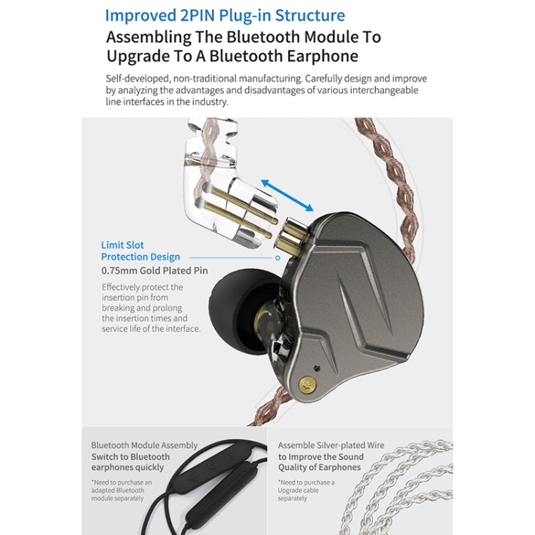 KZ ZSN Pro Ring Iron Hybrid Drive Metal In-ear Wired Earphone, Standard Version(Grey) - free shipping - PMC TechLife - Order now!