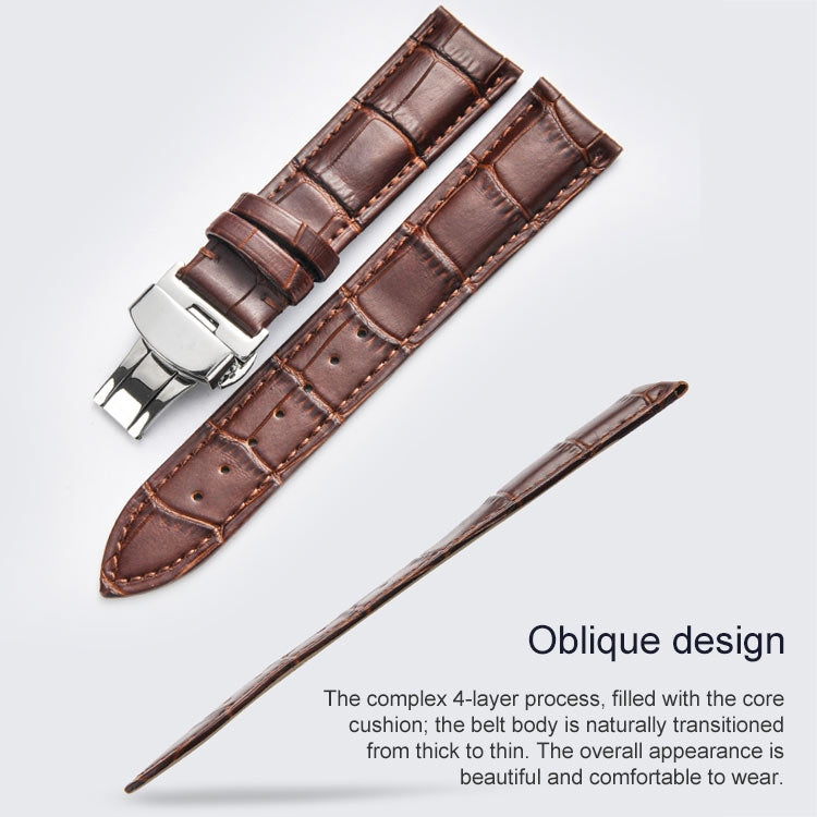 22mm Classic Cowhide Leather Gold Butterfly Buckle Watch Band(Black White Lines) - Watch Bands by PMC TechLife | Online Shopping South Africa | PMC TechLife | Buy Now Pay Later Mobicred
