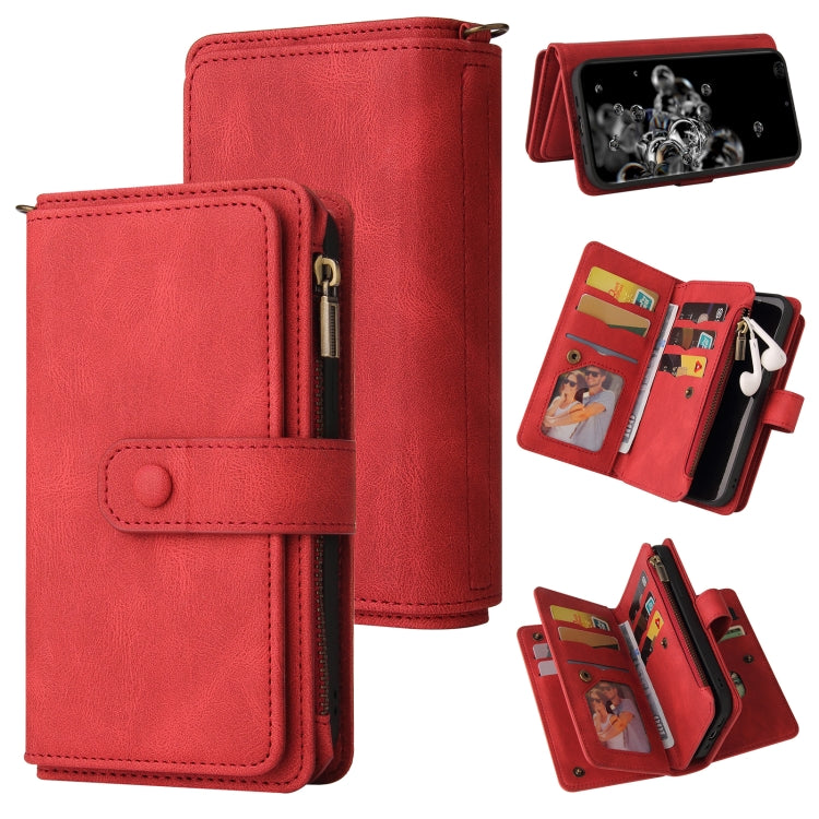 For Samsung Galaxy S20 Ultra Skin Feel PU + TPU Horizontal Flip Leather Case with Holder & 15 Cards Slot & Wallet & Zipper Pocket & Lanyard(Red) - free shipping - PMC TechLife - Order now!