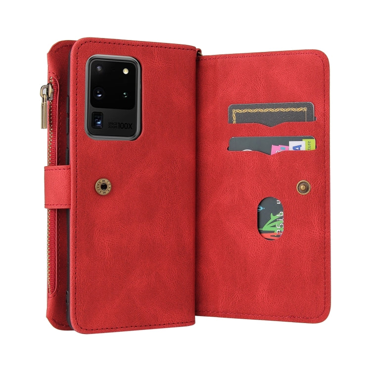 For Samsung Galaxy S20 Ultra Skin Feel PU + TPU Horizontal Flip Leather Case with Holder & 15 Cards Slot & Wallet & Zipper Pocket & Lanyard(Red) - free shipping - PMC TechLife - Order now!