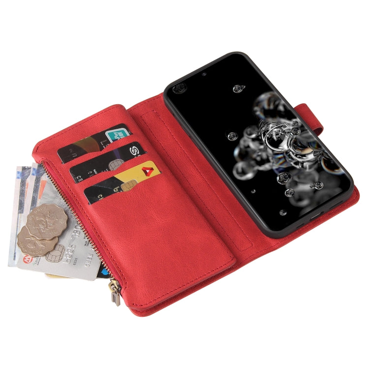 For Samsung Galaxy S20 Ultra Skin Feel PU + TPU Horizontal Flip Leather Case with Holder & 15 Cards Slot & Wallet & Zipper Pocket & Lanyard(Red) - free shipping - PMC TechLife - Order now!