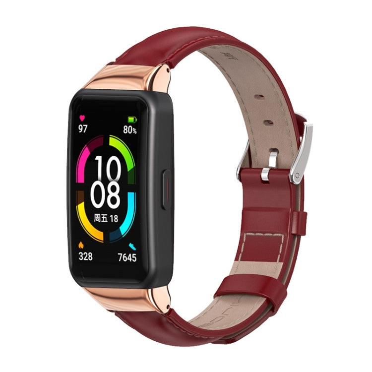 For Huawei Band 6 / Honor Band 6 / 7 MIJOBS Cowhide Leather Watch Band(Rose Gold) - Watch Bands by MIJOBS | Online Shopping South Africa | PMC TechLife | Buy Now Pay Later Mobicred