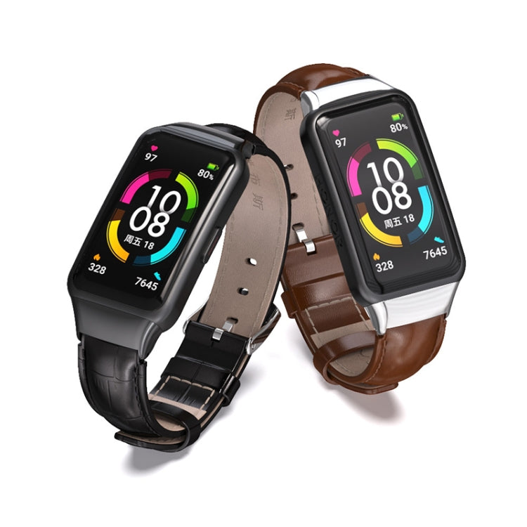 For Huawei Band 6 / Honor Band 6 / 7 MIJOBS Cowhide Leather Watch Band(Rose Gold) - Watch Bands by MIJOBS | Online Shopping South Africa | PMC TechLife | Buy Now Pay Later Mobicred